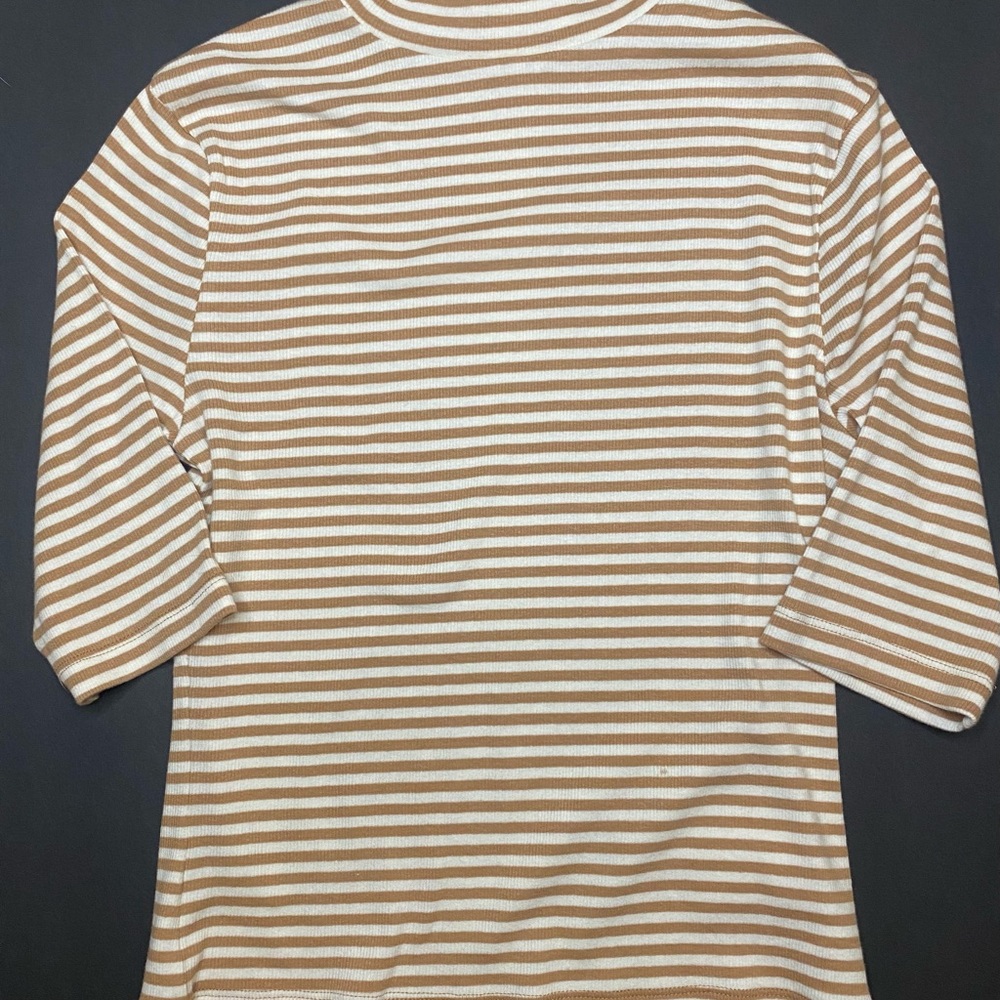 Express Tan and White Striped Fitted Top